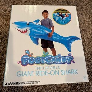 PoolCandy Ride On Inflatable Blue Shark Pool Float, NWT